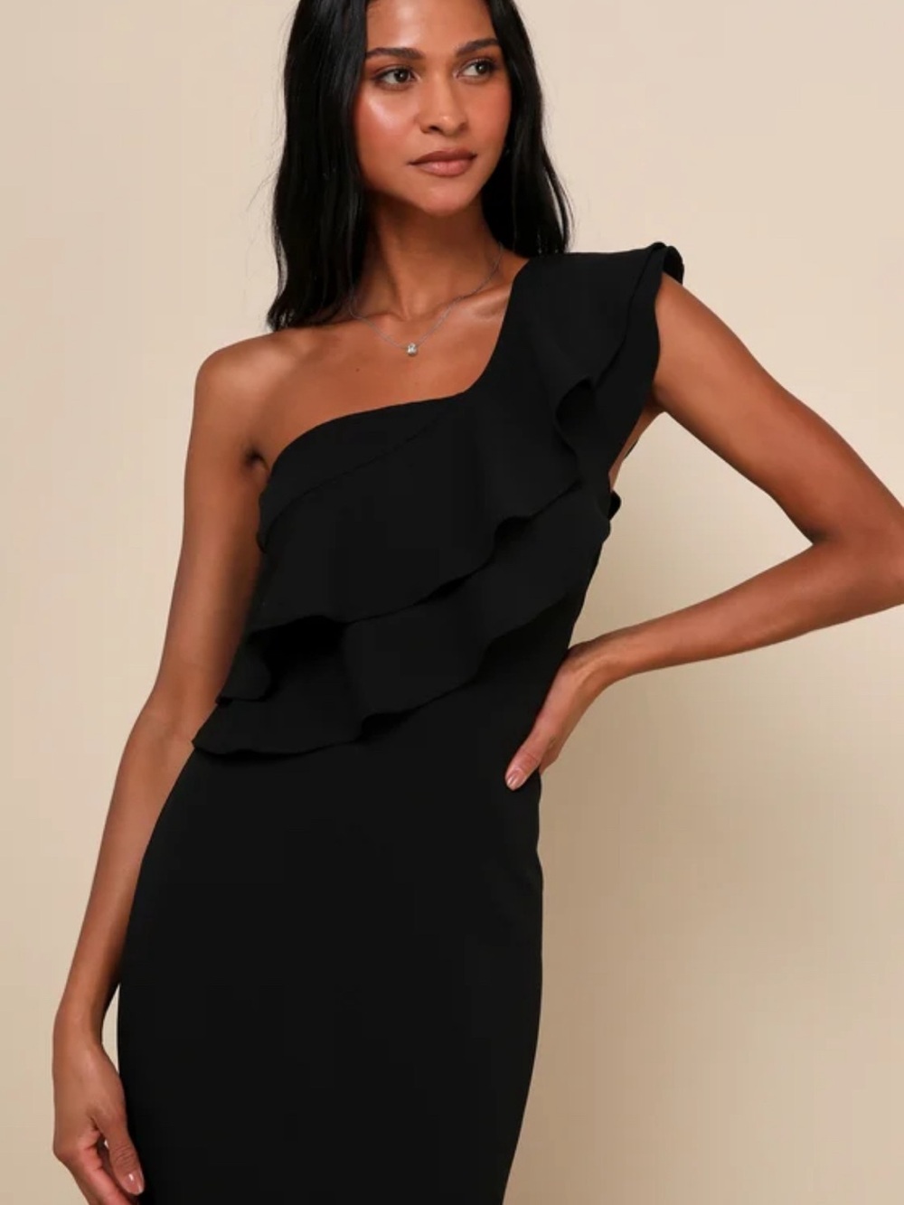 Lulus Grand Beauty Black Ruffled One-Shoulder Mermaid Maxi Dress Size Large NWT - Picture 4 of 7